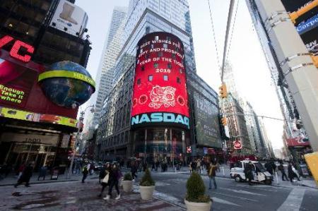 New Year greetings and a tiger image are shown on the NASDAQ screen at Times Square in New York Feb. 12, 2010, in celebration of the upcoming Chinese Lunar New Year which falls on Feb. 14. (Xinhua/Zhu Wei)