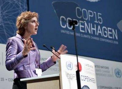 Denmark's Climate Minister Connie Hedegaard delivers a speech at the opening plenary December 7, 2009 at the Bella Center in Copenhagen, the venue of the COP15 Climate Summit, which started today and runs till December 18. 