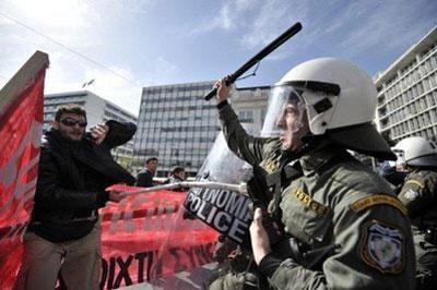 Protesters clash with riot police during a demonstration in Athens. (AFP/Aris Messinis)