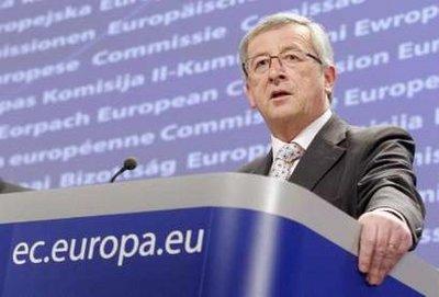 Luxembourg's Prime Minister Jean-Claude Juncker, who is also Chairman of the Eurogroup, speaks during a news conference with European Commissioner for Finance Olli Rehn (not pictured) in Brussels April 11, 2010. Euro zone finance ministers agreed unanimously at a Eurogroup teleconference on Sunday on how to help Greece if needed. REUTERS/Sebastien Pirlet 