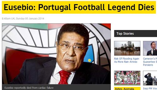 葡萄牙傳奇巨星尤西比奧去世