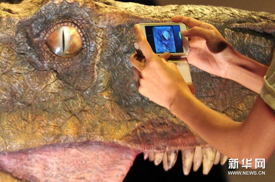  （2）1月23日，媒體工作者在新加坡藝術科學博物館舉行的恐龍展媒體預展上拍攝展品。