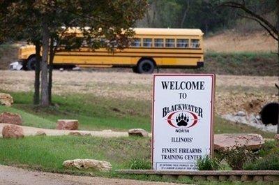 File photo shows a sign marking the entrance to Blackwater's training facility in Mount Carroll, Illinois. The Iraqi interior minister said he had ordered 250 ex-employees of American security firm Blackwater, whose guards were charged with killing unarmed civilians in Baghdad, to leave the country. (AFP/Getty Images/File/Scott Olson)