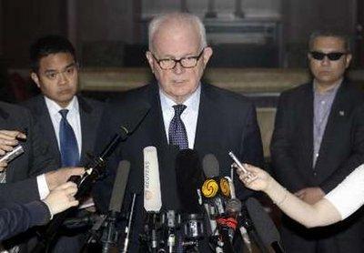 U.S. special envoy for North Korea Stephen Bosworth speaks to the media at a hotel in Beijing February 24, 2010. U.S. envoys headed to Beijing, Seoul and Tokyo on Tuesday to discuss how to bring North Korea back to talks on its nuclear program but have no plans to meet North Korean officials, the U.S. State Department said. REUTERS/Jason Lee