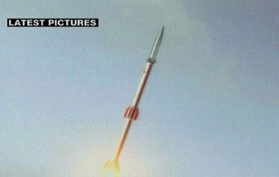 An image grab taken on February 3, 2010 from Iran's English-language official Press TV station shows graphic illustrations of the Kavoshgar 3 satellite rocket launch. (AFP/PRESS TV)