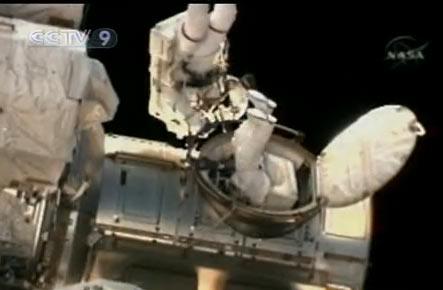 Astronauts from the Space shuttle Discovery have begun the first spacewalk of their mission. 