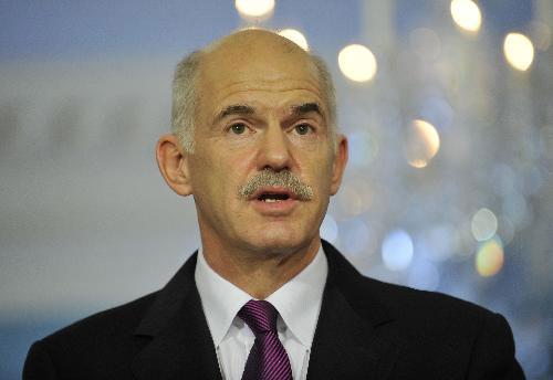 Visiting Greek Prime Minister George Papandreou attends a press conference with U.S. Secretary of State Hillary Clinton (not pictured) in Washington D.C., capital of the United States, March 8, 2010. (Xinhua/Zhang Jun)