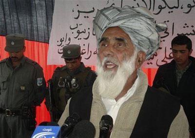 In this photo taken on Nov. 25, 2009, Khost Governor Tahr Khan Sabari speaks during a ceremony for putting the foundation stone of a female hostel for Sheikh Zayed university in Khost, east of Kabul, Afghanistan. (AP Photo/Nashanuddin Khan)