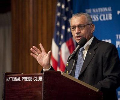 NASA Administrator Charles Bolden speaks during a news conference, Tuesday, Feb. 2, 2010, at the National Press Club in Washington. (AP Photo/Bill Ingalls, NASA)