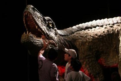 Visitors look at a model during a dinosaur exhibition in Buenos Aires, capital of Argentina, Dec. 29, 2009. The dinosaur exhibition shows the fossils and models of the dinosaurs which lived in remote antiquity in north Argentina's San Juan Province. (Xinhua/Martin Zabala)