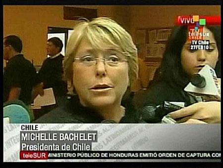 Chilean President Michelle Bachelet announced that the country entered into "disaster status" in this February 27, 2010 video grab. A massive magnitude-8.8 earthquake struck south-central Chile early on Saturday, triggering a tsunami and rattling buildings in the capital Santiago. (Xinhua/AFP Photo)