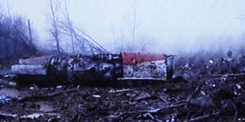 This TV grab taken on April 10, 2010 shows the crash site of a Tupolev Tu-154 plane carrying Polish President Lech Kaczynski near the Smolensk airport in western Russia. The plane carrying Polish President Lech Kaczynski crashed near the Smolensk airport Saturday, killing the president and all 132 people on board, said Russian officials. (Xinhua)