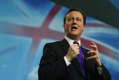 Britain's Conservatives leader David Cameron gestures as he delivers his speech during the launch of his party's manifesto in London, Tuesday April 13, 2010.  (AP Photo/Lefteris Pitarakis)