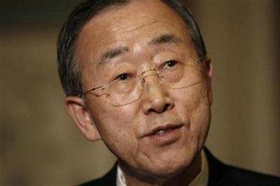 United Nations Secretary-General Ban Ki-Moon speaks to the media following the Senate Foreign Relations Committee meeting on global climate change, including the steps leading up to December's international negotiations in Copenhagen, Denmark, on Capitol Hill in Washington November 10, 2009. REUTERS/Molly Riley