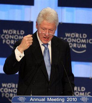 Former U.S. President and UN Special Envoy to Haiti Bill Clinton speaks during a panel regarding Haiti at the World Economic Forum in Davos, Switzerland on Thursday Jan. 28, 2010.(AP Photo/Michel Euler)