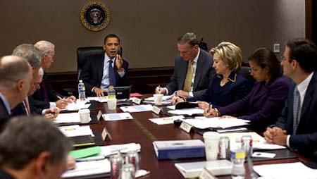 Nov. 23, 2009: President Obama holds a meeting on Afghanistan in the Situation Room. (White House)