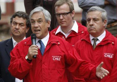 Chile's President Sebastian Pinera speaks in Constitucion, Chile, Thursday, March 11, 2010. Pinera was sworn in on Thursday. (AP Photo/Fernando Vergara)