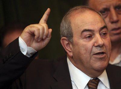 Former Iraqi Prime Minister Ayad Allawi speaks to the press in Baghdad, Iraq, Saturday, March 27, 2010. Allawi said he is willing to work with anyone including the man to whom he just delivered a stunning upset one day after election results showed him with a razor-thin lead over prime minister Nouri al-Maliki.(AP Photo/Karim Kadim)