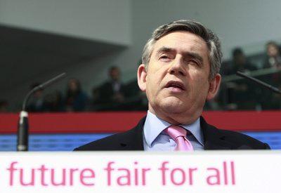 British Prime Minister and Labour party leader Gordon Brown delivers his speech during the launch of his party's manifesto in Birmingham's Queen Elizabeth Hospital's new building, Monday, April 12, 2010. (AP Photo/Lefteris Pitarakis)