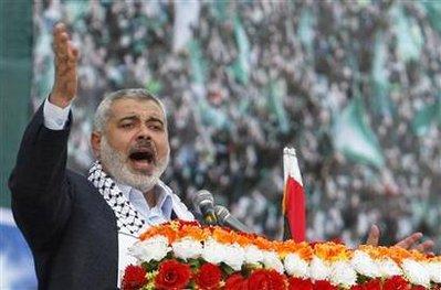 Senior Hamas leader Ismail Haniyeh speaks during a rally in Gaza City December 14, 2009, marking the 22nd anniversary of the Hamas' foundation. REUTERS/Ibraheem Abu Mustafa