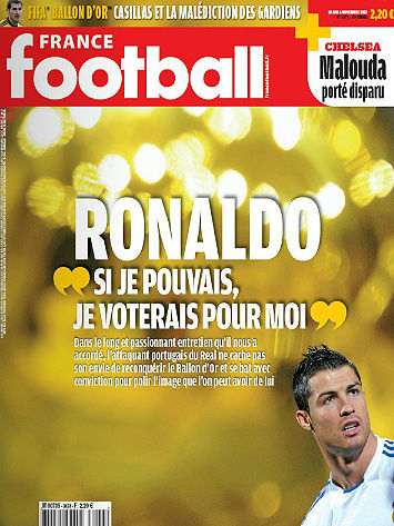 C羅在接受《法國足球》採訪時高調表示，想在金球獎評選上給自己投一票