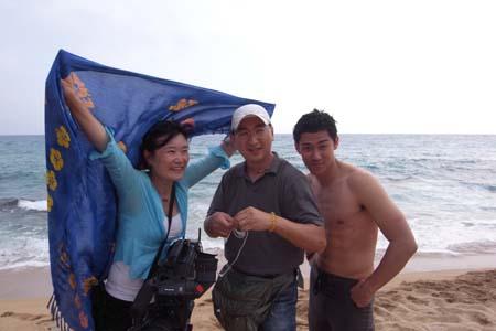 Mengmeng definitely in better spirits about being by the sea than the boys!