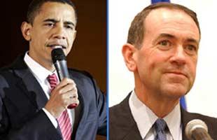 Democratic Sen. Barack Obama, left, and Republican candidate Mike Huckabee.(Xinhua photo)