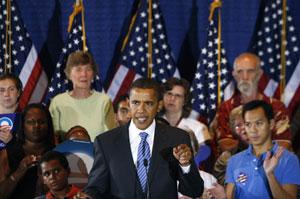 U.S. Senator and Democratic presidential candidate Barack Obama (D-IL) gives his foreign policy speech during a campaign stop at the Coralville Marriott Hotel & Conference in Coralville, Iowa, Oct. 2, 2007.(Xinhua/Reuters Photo)