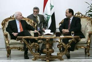 Iraqi Prime Minister Nuri al-Maliki (R) meets U.S. Republican presidential candidate John McCain (L) in Baghdad Mar. 17, 2008. (Xinhua/Reuters Photo)