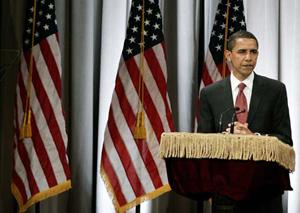 U.S. Democratic presidential candidate Senator Barack Obama delivers a speech on the economy at Cooper Union for the Advancement of Science and Art in New York March 27, 2008. (Xinhua/Reuters Photo)