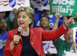 US Democratic presidential candidate Senator Hillary Clinton addresses the crowd at a rally in Philadelphia, Pennsylvania, April 21, 2008.