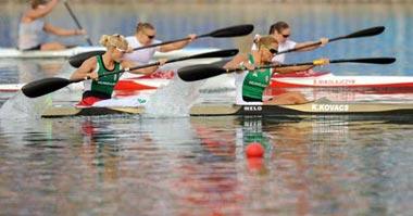 Katalin Kovacs and Natasa Janic of Hungary compete in the women's kayak double (K2) 500m final at Beijing 2008 Olympic Games in the Shunyi Rowing-Canoeing Park in Beijing, China, Aug. 23, 2008. They won the gold medal. (Xinhua/Jiang Enyu)