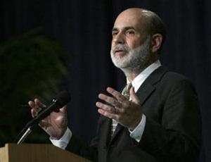 Federal Reserve Chairman Ben Bernanke speaks to the National Association for Business Economics (NABE) about the current state of the economy in Washington, October 7, 2008.(Mitch Dumke/Reuters)