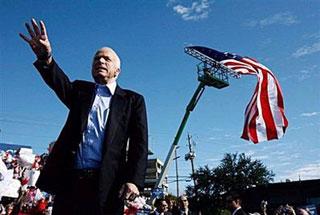 Republican presidential nominee Sen. John McCain addresses a campaign rally at the Raymond James Stadium parking lot in Tampa, Florida.(AFP/Getty Images/Chip Somodevilla)