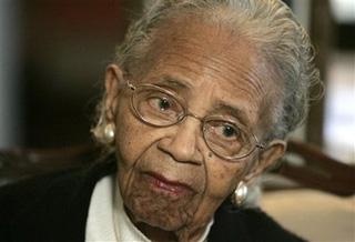 Ann Nixon Cooper, 106, listens to a reporter's question during interview Atlanta home, Wednesday, Nov. 5, 2008.(AP Photo/John Bazemore)