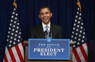 U.S. President-elect Barack Obama. He speaks to the media during a news conference at his transition office in Washington January 7, 2009.(Xinhua/Reuters Photo)