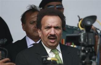 Pakistan's Interior Ministry chief Rehman Malik talks to media after attend a ceremony in Karachi, Pakistan on Monday, Jan. 5, 2008.(AP Photo/Shakil Adil)