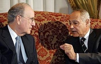 Newly appointed US Middle East envoy George Mitchell (left) meets with Egyptian Foreign Minister Ahmed Abul Gheit in Cairo. Mitchell has said it is critically important to consolidate the Gaza ceasefire, as Israel warned it would defend itself after a soldier was killed by Palestinian militants.(AFP/Cris Bouroncle)