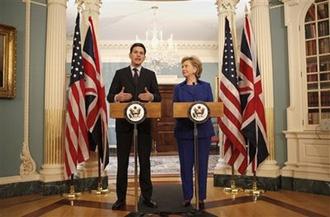 Secretary of State Hilary Rodham Clinton, right, and Secretary of State for Foreign and Commonwealth Affairs of the United Kingdom of Great Britain David Miliband take part in a joint news conference, Tuesday, Feb. 3, 2009, at the State Department in Washington.(AP Photo/Lawrence Jackson)