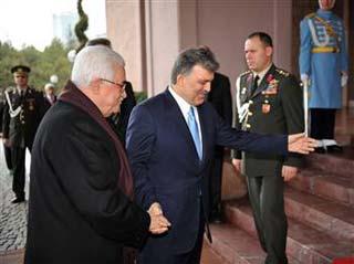 ANKARA, TURKEY - FEBRUARY 7: In this handout image provided by the Palestinian Press Office (PPO), Palestinian Leader Mahmoud Abbas meets with Turkish President Abdullah Gul (R) February 7, 2009 in Ankara, Turkey. The two leaders met to talk about ongoing tensions in the region. (Getty Images)