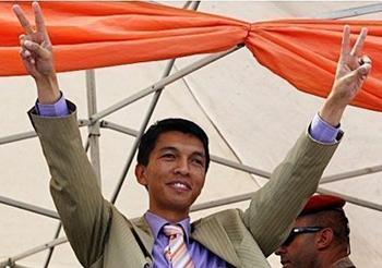 Madagascar's opposition leader Andry Rajoelina, seen here at a rally in Antananarivo on March 18, has taken over as Madagascar interim president. Madagascar was suspended from the African Union and threatened with sanctions Friday, days after the army-backed toppling of the president, as the new government insisted no coup had taken place.(AFP/File/Alexander Joe) 