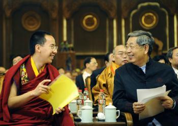 The 11th Panchen Lama, Bainqen Erdini Qoigyijabu, attends the opening ceremony of the Second World Buddhist Forum (WBF) in Wuxi, east China's Jiangsu Province on March 28, 2009. The Second WBF opened here on Saturday.(Xinhua/Wu Xiaoling)