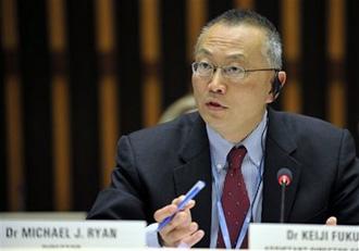 Dr. Keiji Fukuda, Assistant Director General for Health Security and Environment of the WHO, speaks during a press briefing to announce new developments on the swine flu situation and the World Health Organization's response at the World Health Organization (WHO) headquarters in Geneva, Switzerland, Wednesday, April 29, 2009. (AP Photo/Keystone, Martial Trezzini)