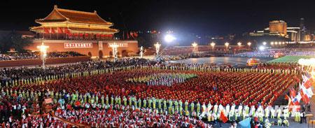 The National Day Evening Gala begins at 20:00, on the Tian'anmen Square in Beijing, Oct. 01, 2009.