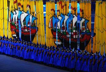 Performers with sailing boats 