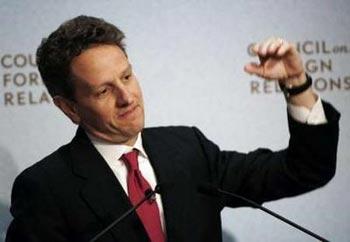 U.S. Treasury Secretary Timothy Geithner speaks at the Council on Foreign Relations in New York, March 25, 2009. REUTERS/Shannon Stapleton (UNITED STATES BUSINESS POLITICS IMAGE OF THE DAY TOP PICTURE) 