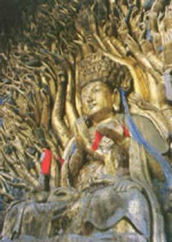 A thousand-hand Guanyin Bodhisattva statue on Baoding Mountain in Dazu.