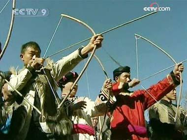 Young male members of the community shot with traditional bows and arrows. 