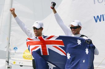 Nathan Wilmot (R) and Malcolm Page celebrate.