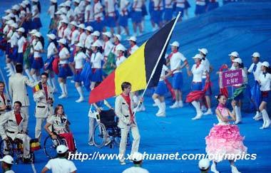 Members of the Paralympic Delegation of Belgium parade into the National Stadium during the opening ceremony of the Beijing 2008 Paralympic Games in Beijing, China, Sept. 6, 2008. (Xinhua photo)